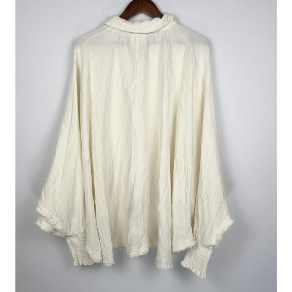 Oli & Hali Ivory Crinkled Cotton Gauze S/M Oversized Button Down Boho Tunic Top - Picture 4 of 11